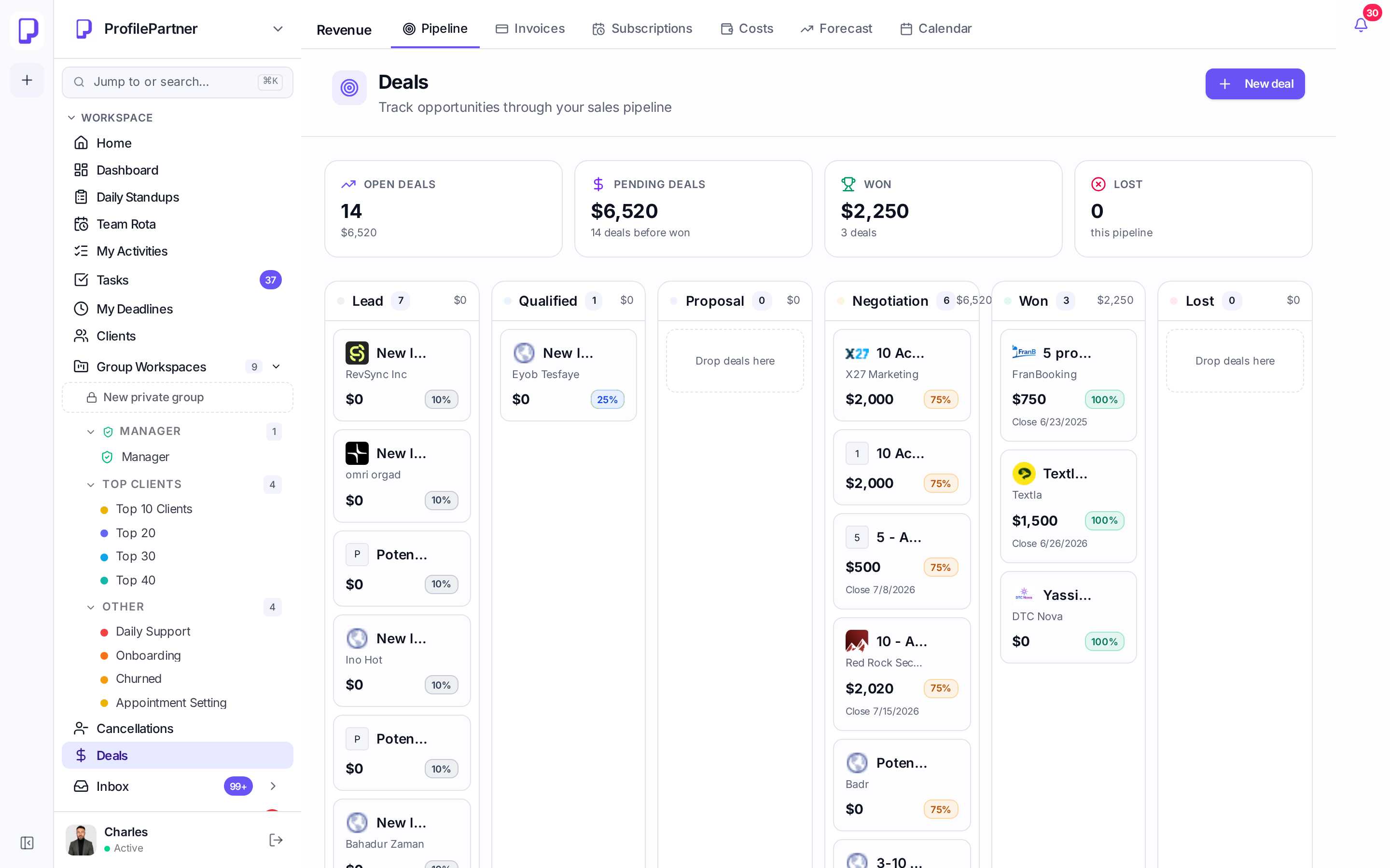 Revenue pipeline and MRR forecasting inside ProfilePartner HQ