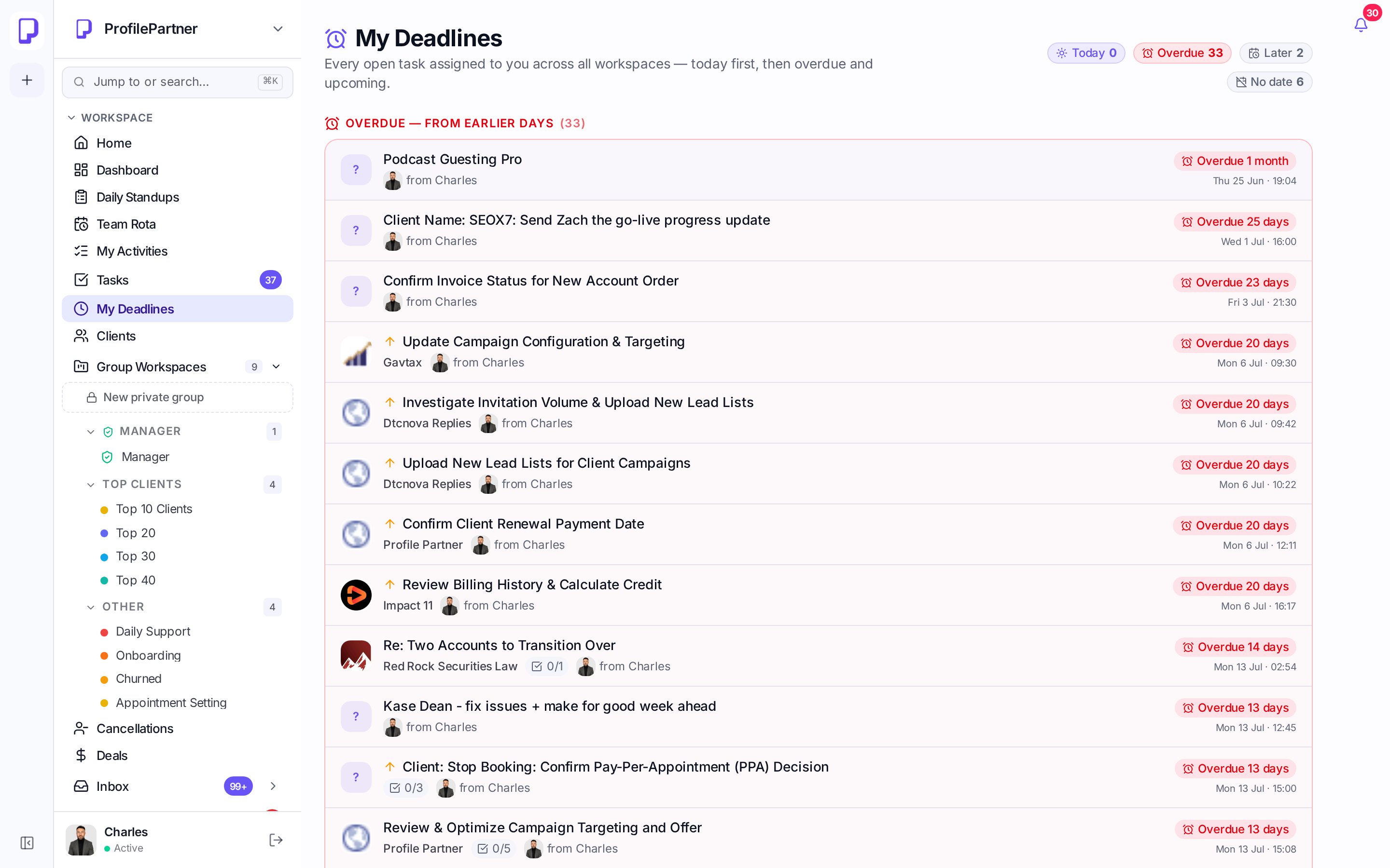 Personal accountability across every workspace — ProfilePartner HQ screenshot